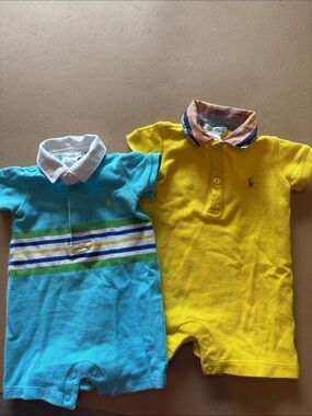 Set of (2) Ralph Lauren Onesie Blue and Yellow.   100% Cotton